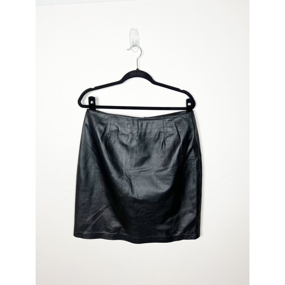 Yvonne Le Marie Genuine 100% Lamb Leather Black Midi Skirt Size 12